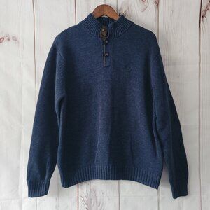Vintage 90s Chaps Men’s L 100% Cotton Navy Blue Knit Mock Neck Pullover Sweater